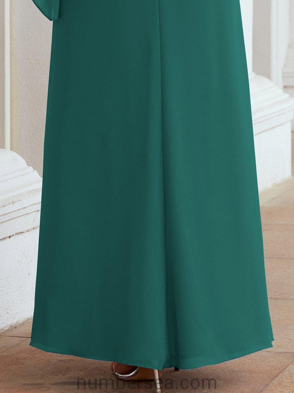 Numbersea Festliches Abendkleid Lang Mutter der Braut Kleid mit Rüschencape 28026