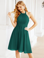 Halter Chiffon Bridesmaid Dresses Short Sleeveless Formal Party Dress Open Back 28023