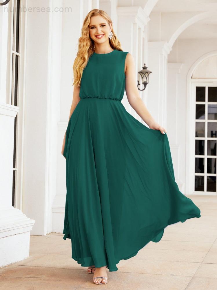 Sleeveless Long Bridesmaid Dress A line Formal Evening Prom Gown 28025