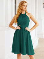Halter Chiffon Bridesmaid Dresses Short Sleeveless Formal Party Dress Open Back 28023