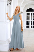 Ladies Chiffon V Neck Sleeveless Floor Length Bridesmaid Evening Dress Wedding Party Evening Dress 28126