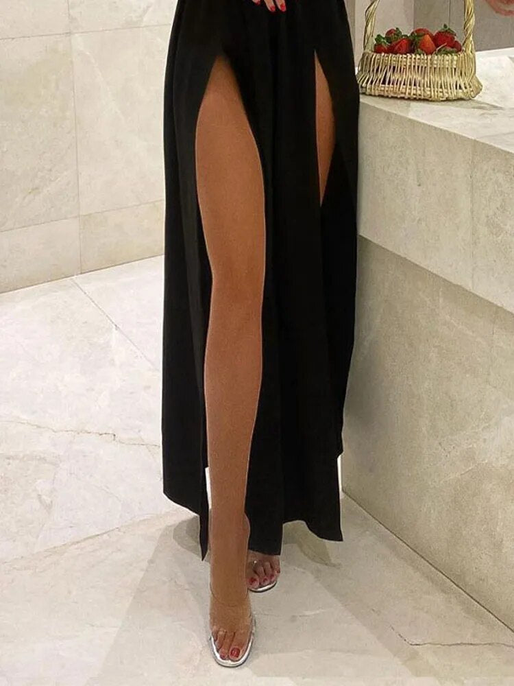 Vestido TARUXY Decote em V Profundo Sensual Para Mulheres Cintura Alta Fenda nas Costas Sem Alças Vestido de Verão Feminino Festa Temperamento Esbelto Vestidos de Noite Mulher