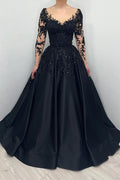 Bmbridal Black Long Sleeves A Line Wedding Reception Dress With Appliques