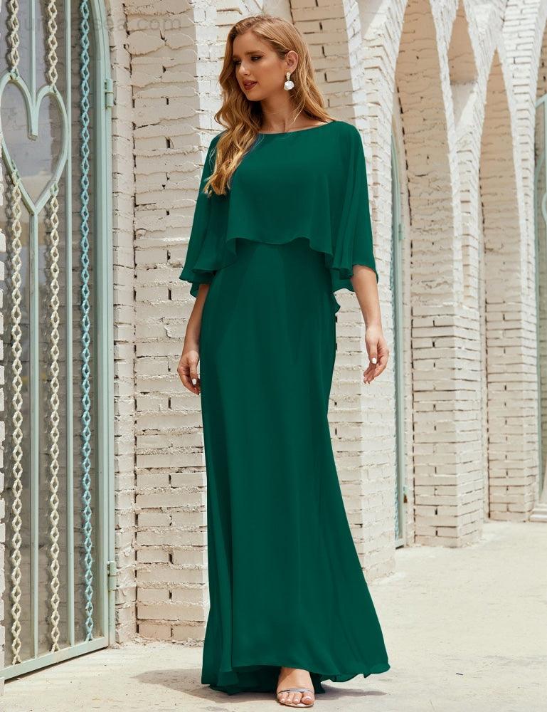Bridesmaid Dress Women Long Sleeve V-Neck Chiffon Formal Wedding Party Dress 28018
