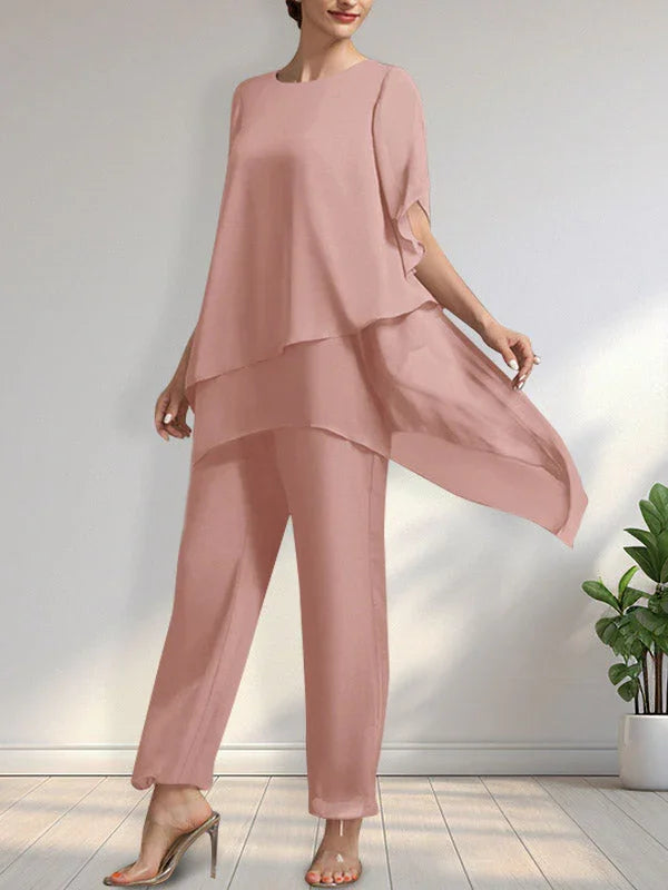 Getrennter Overall/Hosenanzug mit Rundhalsausschnitt, knöchellang, aus Chiffon, Kleid für die Brautmutter