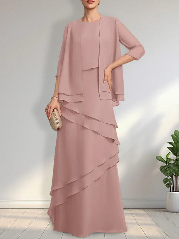 Etui-Ausschnitt bodenlanges Chiffonkleid für die Brautmutter