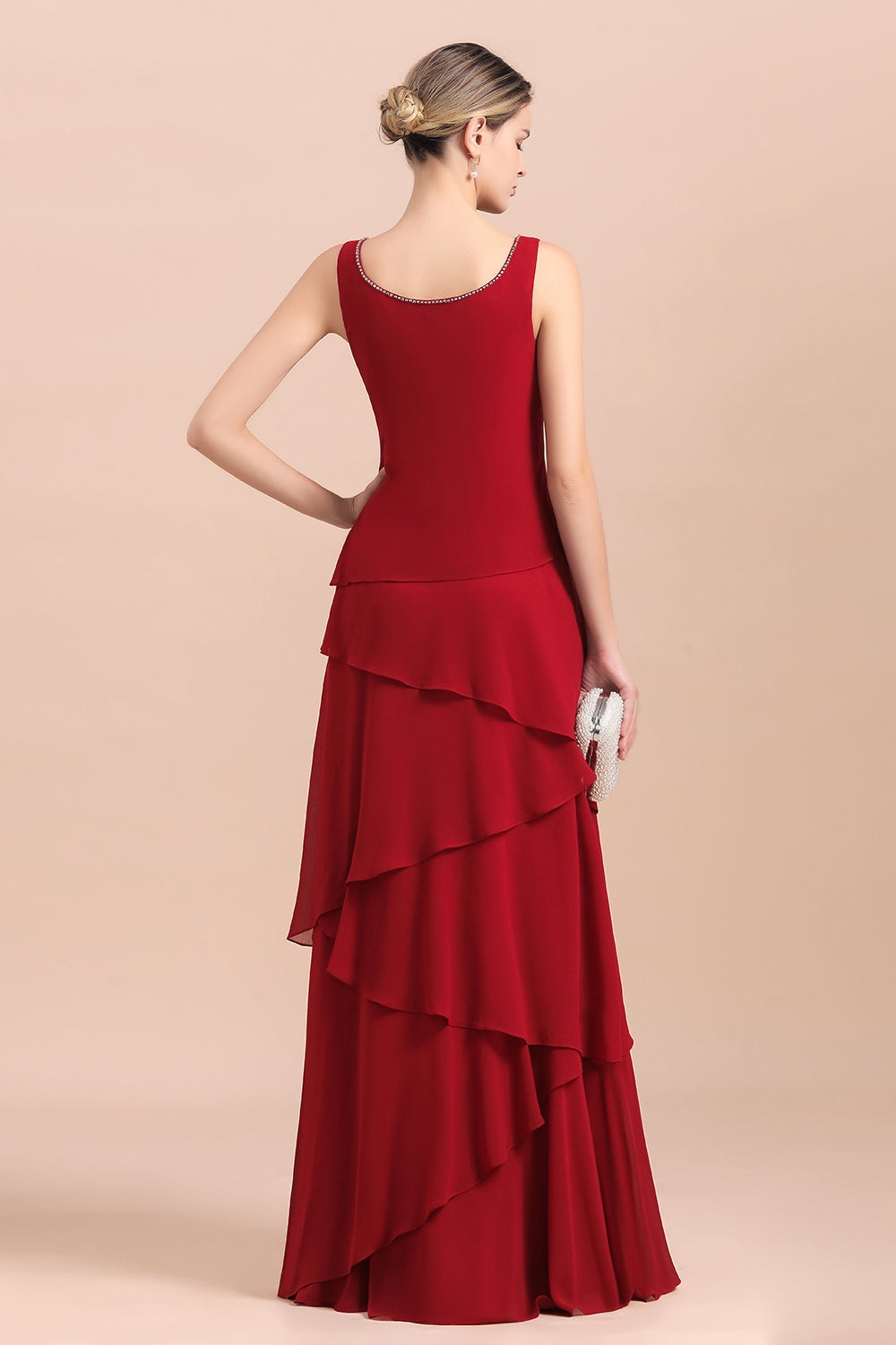 BMbridal Elegant Burgundy Chiffon Mother of the Bride Dress Ruffles With Jacket