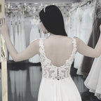Vintage Split Long A Line V Neck Lace Chiffon Wedding Dress