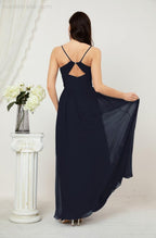 Neck Bridesmaid Dresses Chiffon Long Spaghetti A-line Formal Prom Gown for Wedding Party Evening 2801