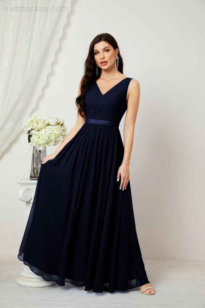 Abiti lunghi da damigella in chiffon da donna, linea a, senza maniche, abito formale da ballo per serata, abiti per festa di ritorno a casa 2808