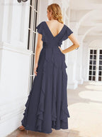 Ruffled Bridesmaid Dresses with Sleeves Long Formal Party Dress 28041