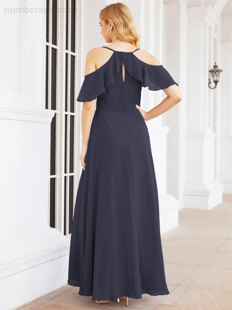 Cold Shoulder Long Bridesmaid Dresses Side Slit Formal Prom Gowns Party Wedding 28070