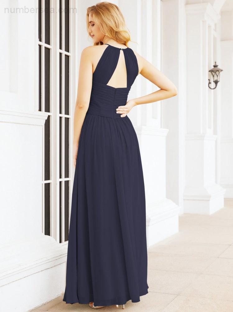 Sleeveless Bridesmaid Dresses Long Prom Gown Zipper with Keyhole Back 28056