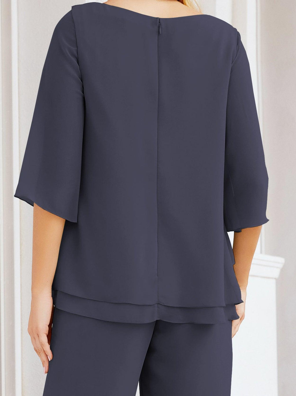 Numbersea Elegantes 2-teiliges Kleid für die Brautmutter Große Größen Hosenanzug mit Rüschenschichten Silberner Hausmantel 28064