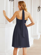 Halter Chiffon Bridesmaid Dresses Short Sleeveless Formal Party Dress Open Back 28023