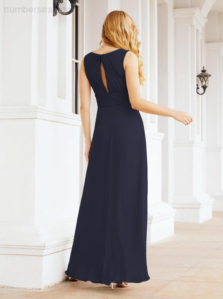 Formelles Ballkleid Elegantes ärmelloses Brautjungfernkleid mit V-Ausschnitt für Hochzeitsfeier 28037