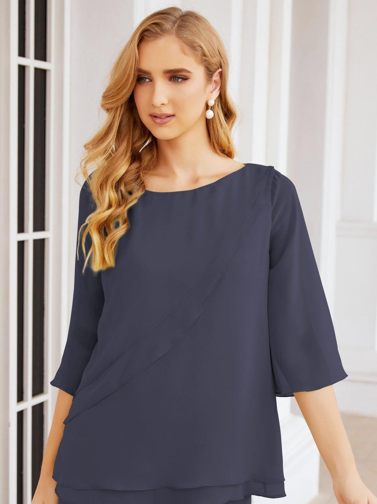 Numbersea Elegantes 2-teiliges Kleid für die Brautmutter Große Größen Hosenanzug mit Rüschenschichten Silberner Hausmantel 28064
