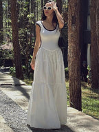 Robe longue rétro fine TARUXY pour femme, été 2024, manches courtes, taille haute, robe de soirée élégante pour dame, maxi femme
