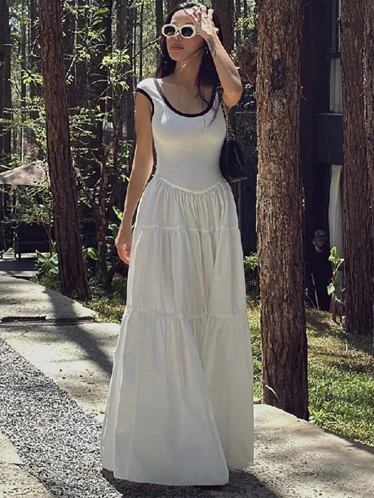 Robe longue rétro fine TARUXY pour femme, été 2024, manches courtes, taille haute, robe de soirée élégante pour dame, maxi femme