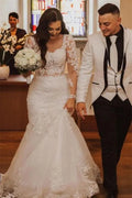 Long Sleeve Mermaid Lace Wedding Dress With Sweetheart Neckline