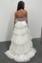 Roycebridal Lana |A-line Sweetheart Tiered Organza Prom Dress with Detachable Sleeves