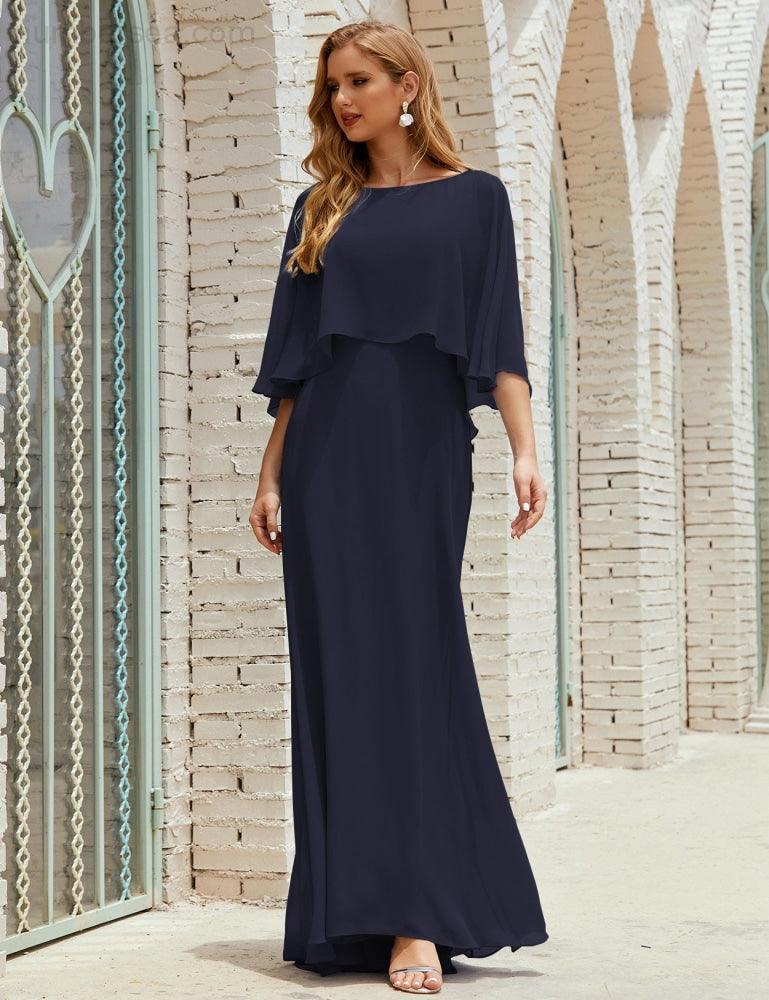 Bridesmaid Dress Women Long Sleeve V-Neck Chiffon Formal Wedding Party Dress 28018