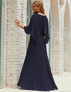 Bridesmaid Dress Women Long Sleeve V-Neck Chiffon Formal Wedding Party Dress 28018
