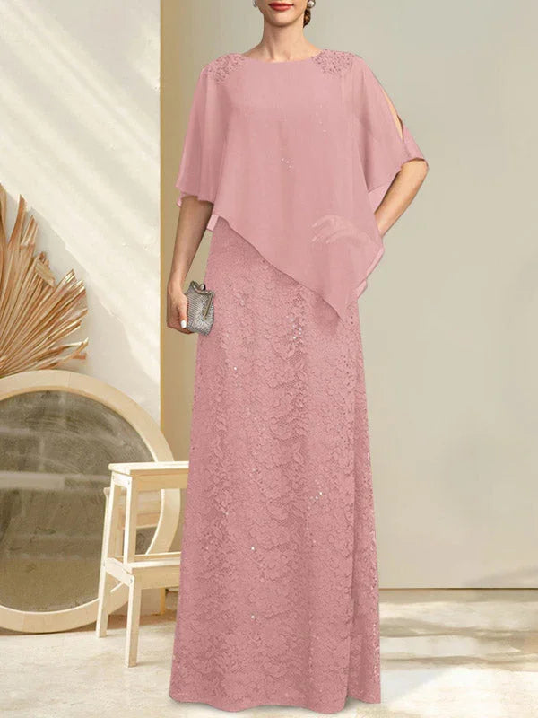Vestido de madrina de novia de encaje de gasa con lentejuelas y abalorios, corte columna y largo hasta el suelo