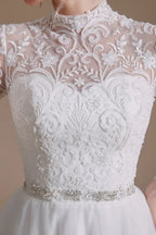 Luxury Long Sleeves A Line High Neck Wedding Dress With Tulle Lace