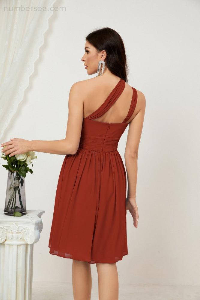 Women Chiffon Short One Shoulder Bridesmaid Dress Formal Dresses for Party Homecoming  2804