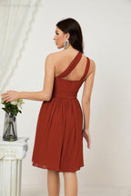 Women Chiffon Short One Shoulder Bridesmaid Dress Formal Dresses for Party Homecoming  2804
