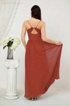 Neck Bridesmaid Dresses Chiffon Long Spaghetti A-line Formal Prom Gown for Wedding Party Evening 2801