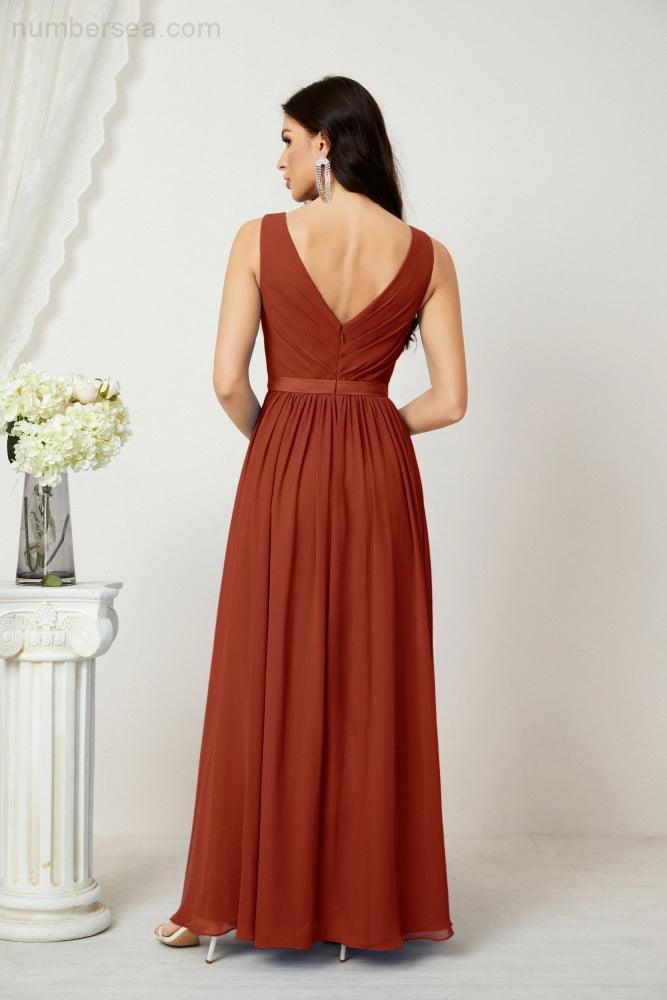 Abiti lunghi da damigella in chiffon da donna, linea a, senza maniche, abito formale da ballo per serata, abiti per festa di ritorno a casa 2808