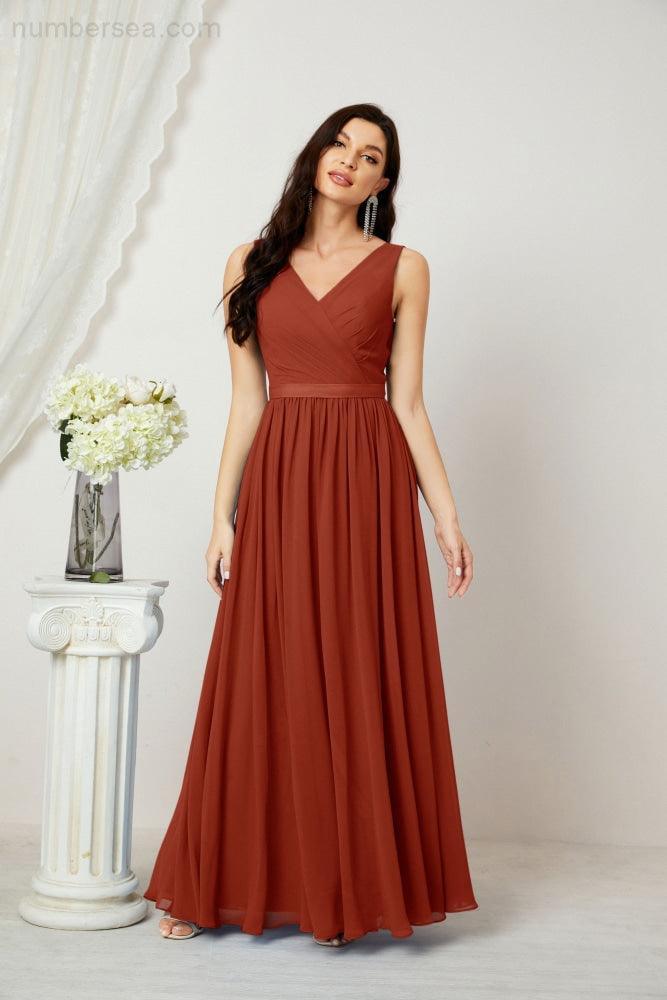 Abiti lunghi da damigella in chiffon da donna, linea a, senza maniche, abito formale da ballo per serata, abiti per festa di ritorno a casa 2808