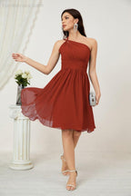 Women Chiffon Short One Shoulder Bridesmaid Dress Formal Dresses for Party Homecoming  2804