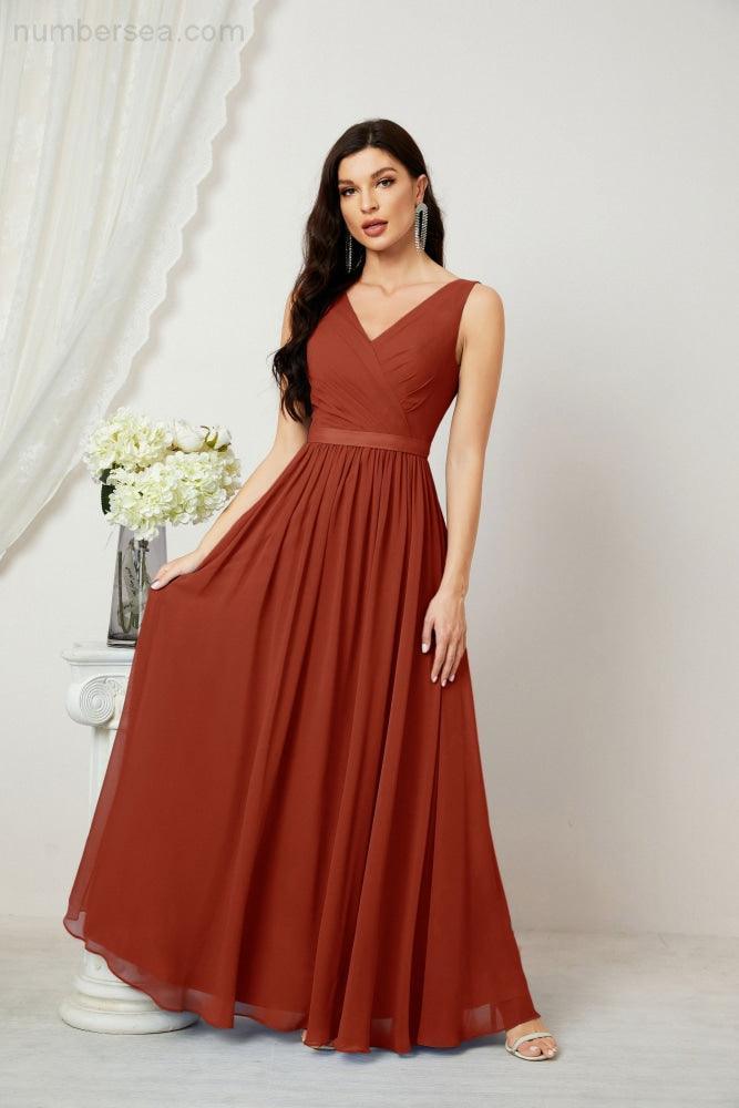 Abiti lunghi da damigella in chiffon da donna, linea a, senza maniche, abito formale da ballo per serata, abiti per festa di ritorno a casa 2808