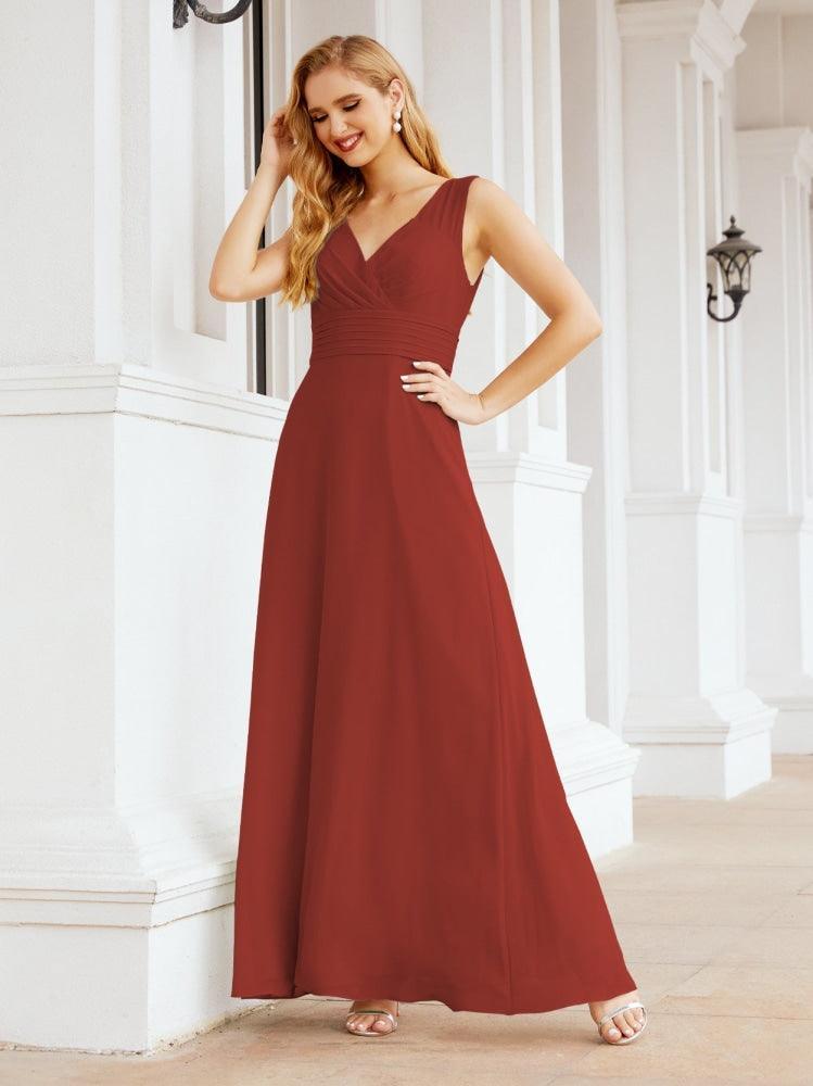 Formelles Ballkleid Elegantes ärmelloses Brautjungfernkleid mit V-Ausschnitt für Hochzeitsfeier 28037