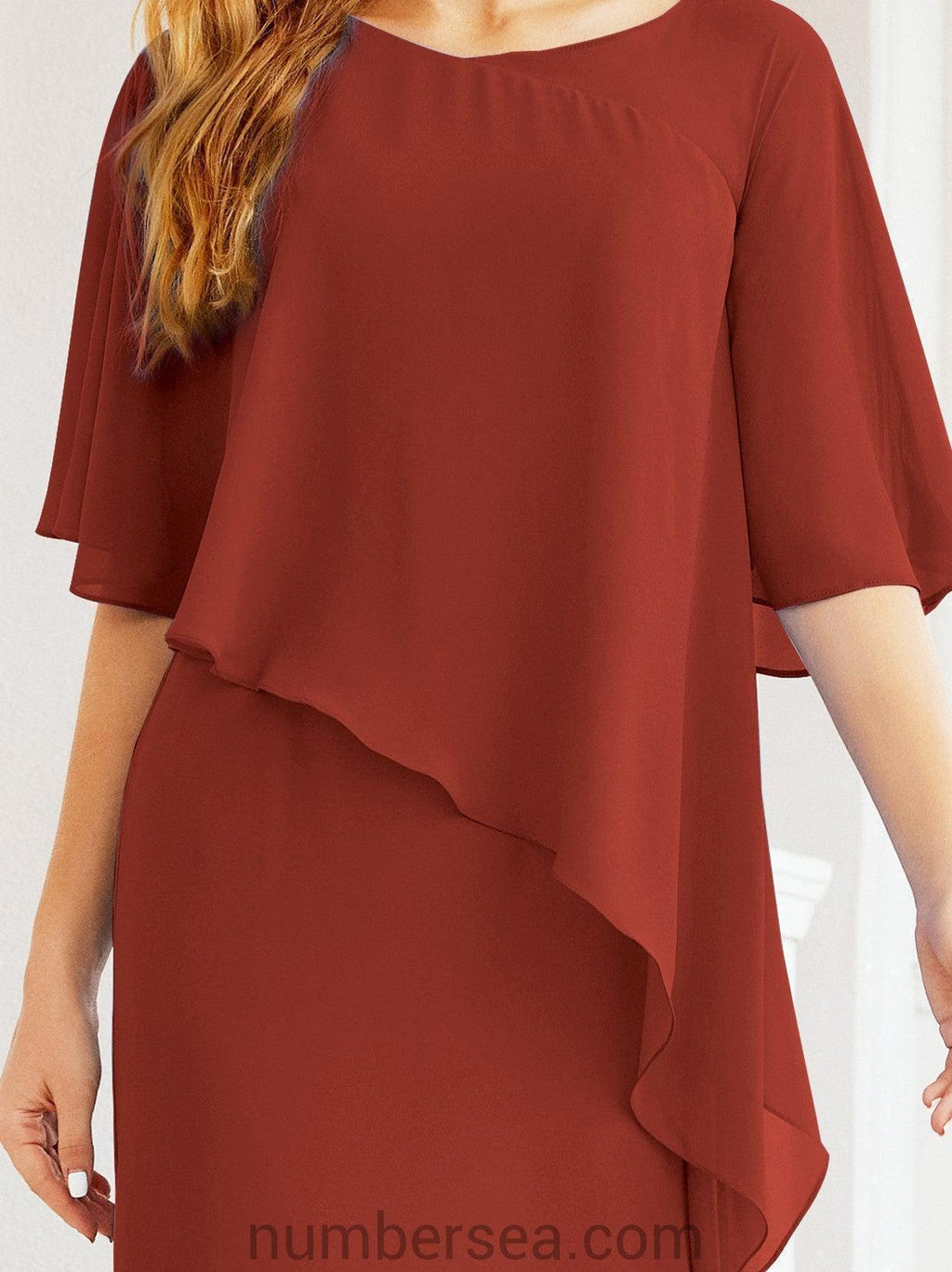 Numbersea Festliches Abendkleid Lang Mutter der Braut Kleid mit Rüschencape 28026