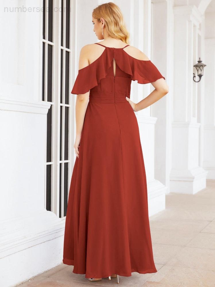 Cold Shoulder Long Bridesmaid Dresses Side Slit Formal Prom Gowns Party Wedding 28070