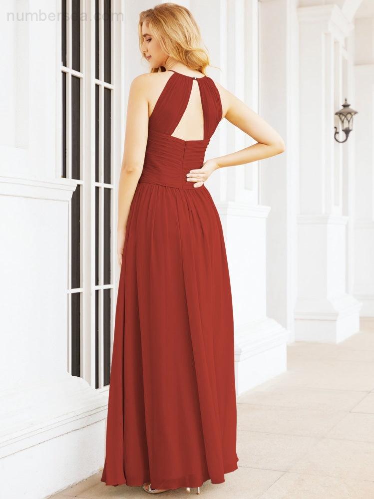 Sleeveless Bridesmaid Dresses Long Prom Gown Zipper with Keyhole Back 28056