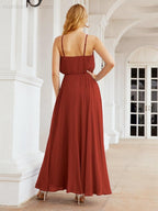 Numbersea Vestidos compridos de dama de honor com alças Vestido formal em linha A para jovens 28029