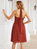 Halter Chiffon Bridesmaid Dresses Short Sleeveless Formal Party Dress Open Back 28023