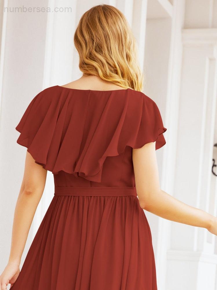 Bridesmaid Dresses with Flutter Sleeves Formal Evening Party Prom Gowns 28044