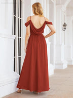 Numbersea Abito da Damigella in Chiffon con Spalle Scoperte, Abito Lungo Formale per Laurea con Schiena a Mantella 28069