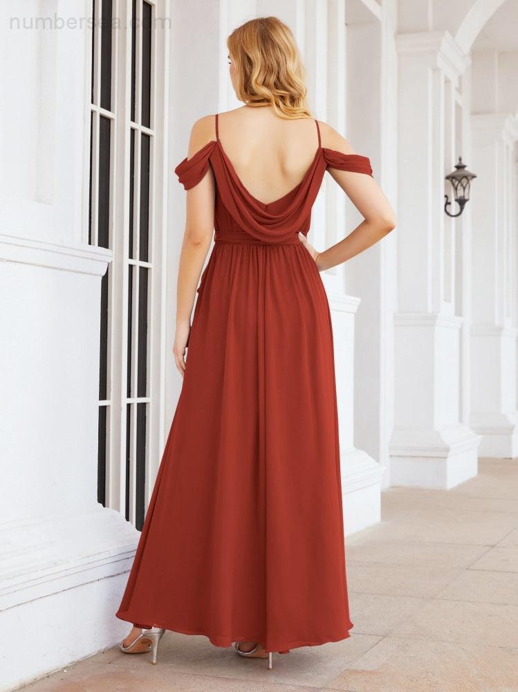 Numbersea Abito da Damigella in Chiffon con Spalle Scoperte, Abito Lungo Formale per Laurea con Schiena a Mantella 28069