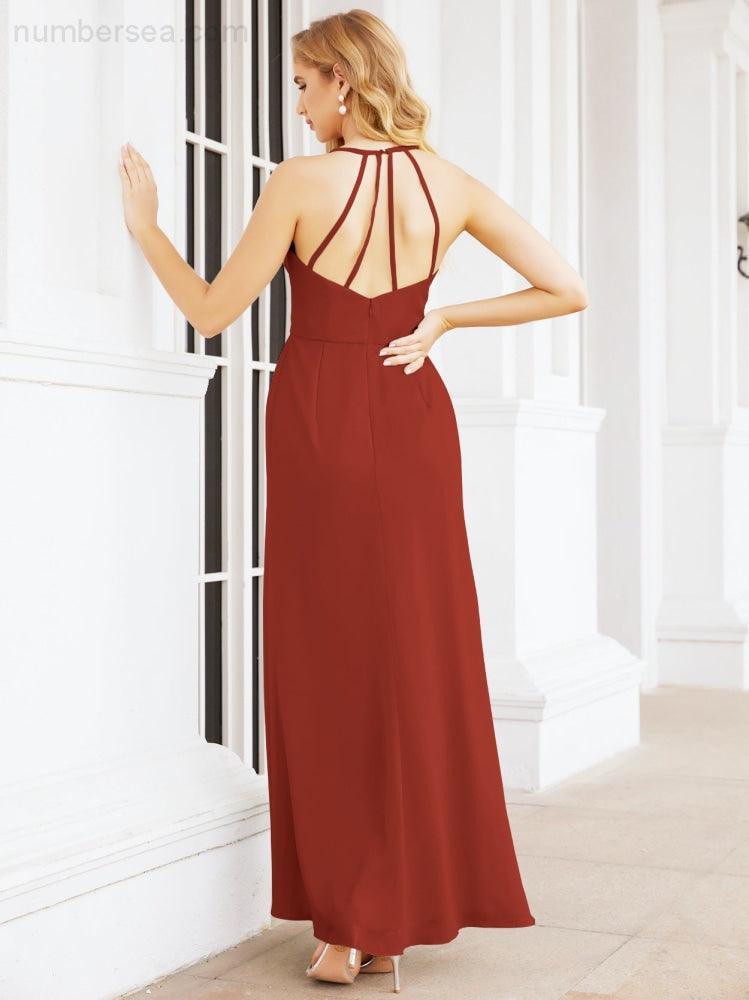 Spaghetti Strap Bridesmaid Dresses V-Neck Long A-Line Formal Prom Gowns 28063