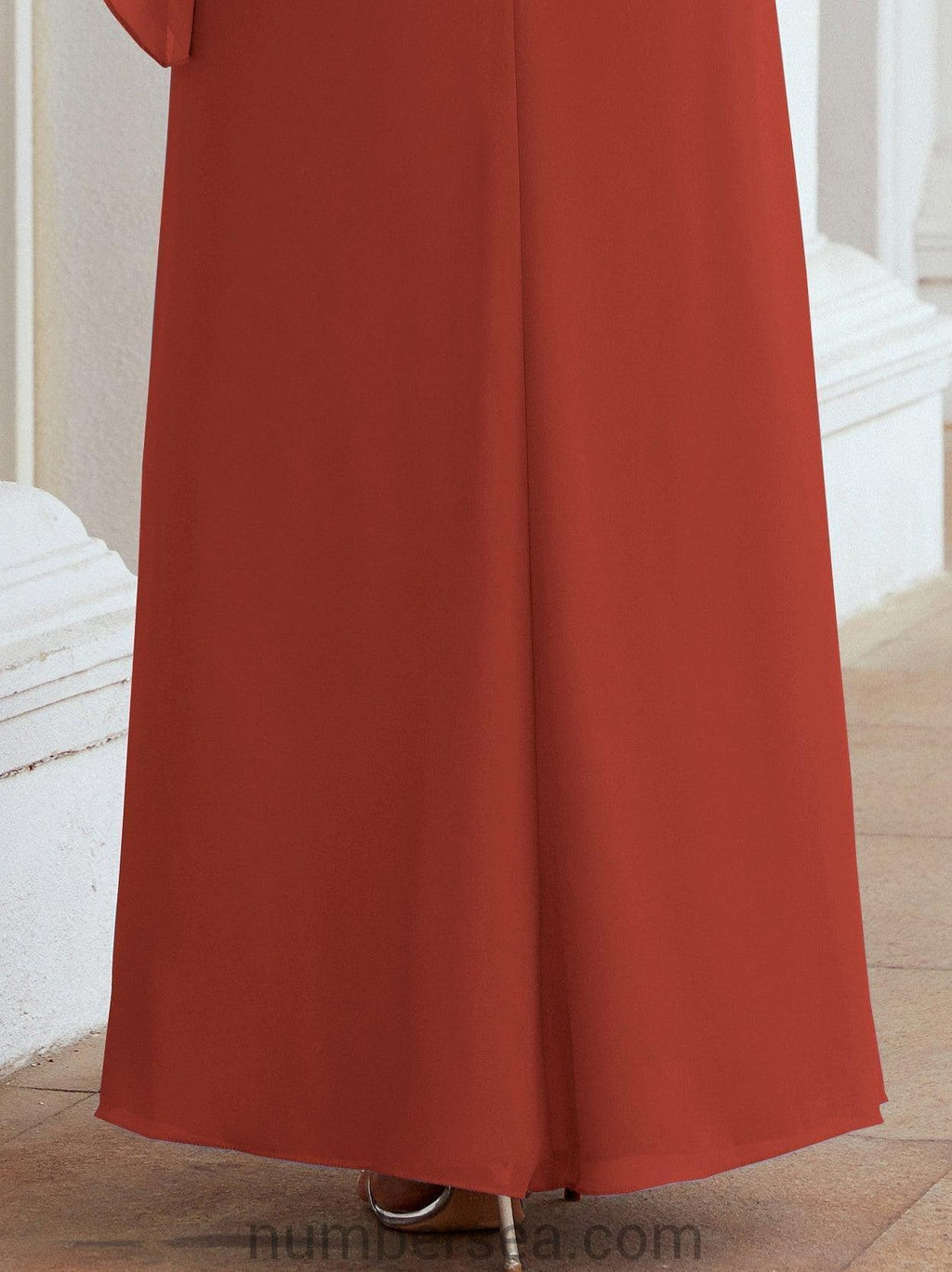 Numbersea Festliches Abendkleid Lang Mutter der Braut Kleid mit Rüschencape 28026