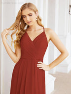 Spaghetti Strap Bridesmaid Dresses V-Neck Long A-Line Formal Prom Gowns 28063
