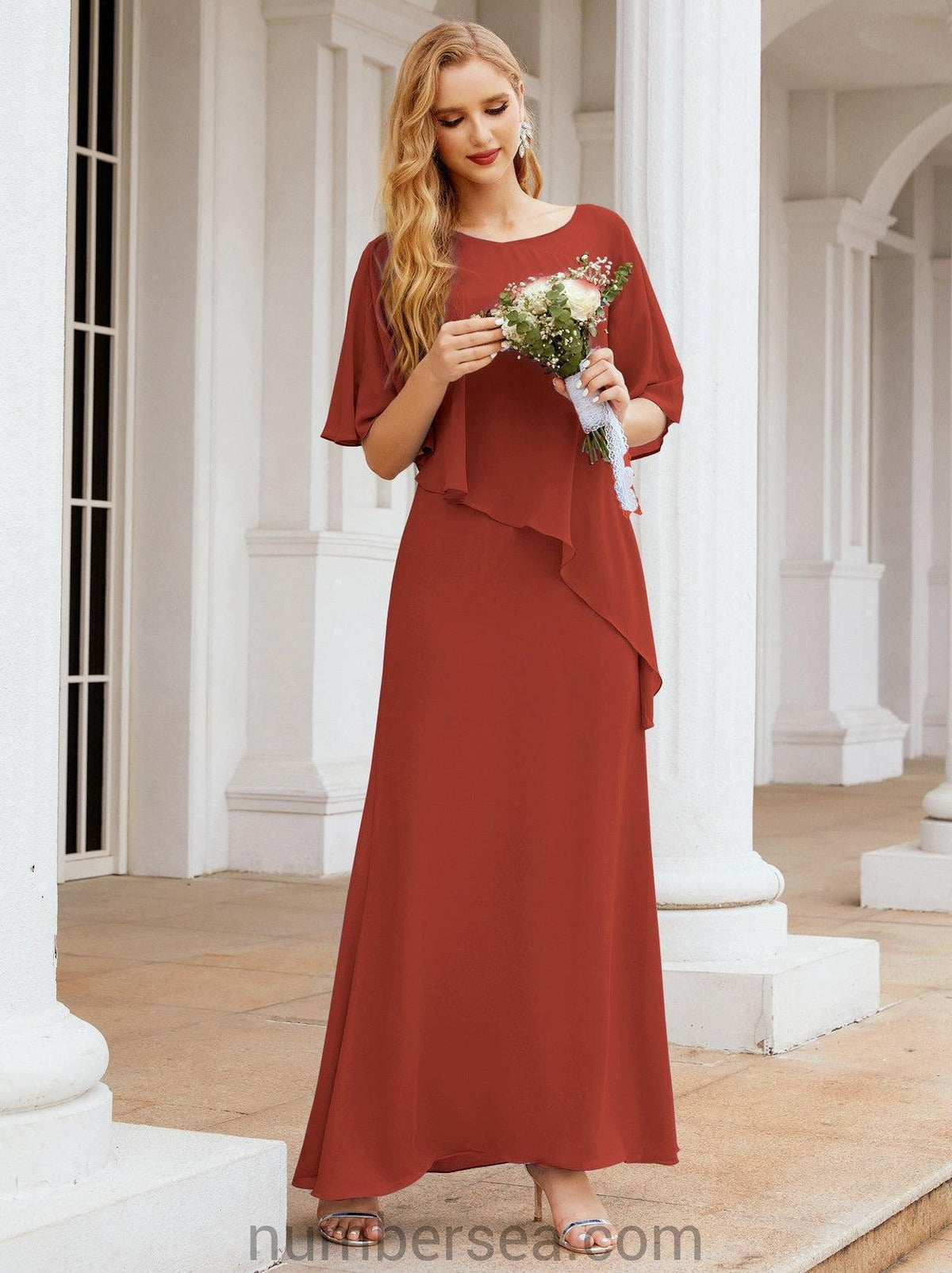 Numbersea Festliches Abendkleid Lang Mutter der Braut Kleid mit Rüschencape 28026