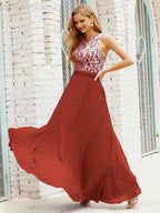 Vestido de Dama de Honra em Renda Comprimento ao Chão Vestidos de Noite com Bolsos 28017